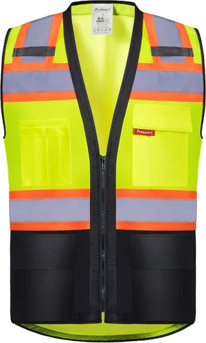 Miniatura 18 de ProtectX - Chaleco de seguridad de alta visibilidad con 6 bolsillos, clase 2 reflectante, de alta visibilidad, para hombres y mujeres, chaleco