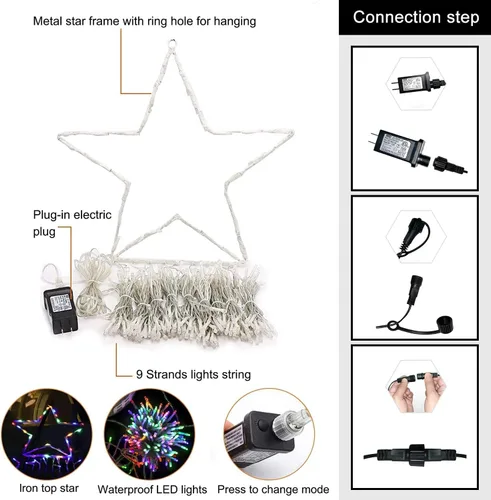 Miniatura 5 de DANLI - Decoraciones de Navidad, luces de cadena de Navidad para exteriores, 320 luces LED con estrella con temporizador