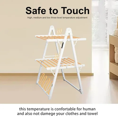 Miniatura 6 de Estante eléctrico de secado de ropa calentado, secadora de ropa plegable con calefacción y temporizador de apagado, tendedero para ropa, zapatos