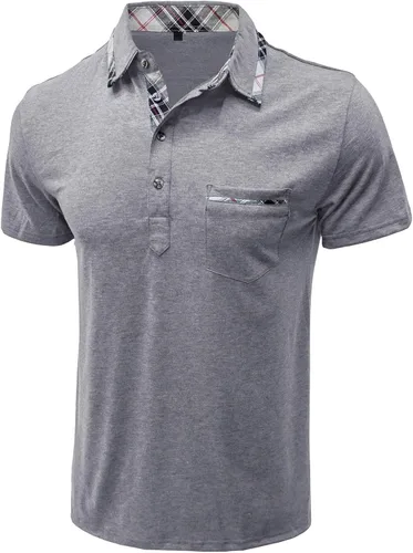 Miniatura 2 de Turndown Mens Top Shirts Patchwork Button Down Tees Pullover Close-Fitting Solid Color T-Shirt Tops Formal Classic
