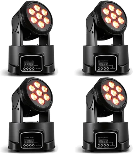 Miniatura 12 de MINGJIE Luces de DJ con cabeza móvil, 12 colores 7x10W LED foco de escenario de lavado con DMX y sonido activo, inclinación de 540° de inclinación
