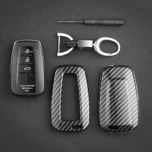 Miniatura 5 de Funda para llavero Toyota, funda de llavero con patrón de fibra de carbono ABS para Toyota Corolla Camry RAV4 Highlander 4Runner Prius CH-R Prado