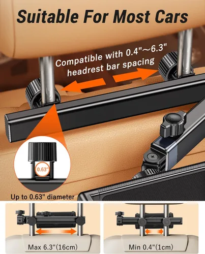 Miniatura 6 de Soporte para tablet con brazo de extensión para reposacabezas de automóvil, soporte ajustable para iPad para asiento trasero de automóvil, orientado
