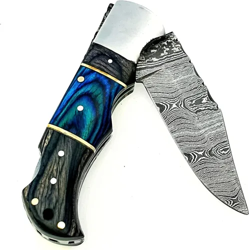 Miniatura 6 de Cuchillo de bolsillo de acero de Damasco, hecho a mano, cuchillo plegable de alta calidad para hombres, cuchillo al aire libre para camping