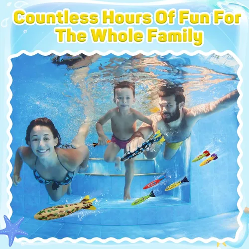 Miniatura 7 de MoKo Paquete de 10 juguetes de torpedo para piscina, 2 cohetes grandes y 8 pequeños de buceo para niños y adultos, juguetes de deslizamiento