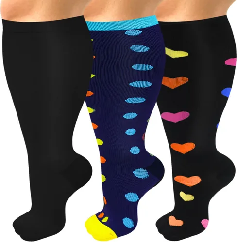 SIOAUIRT Calcetines de compresión de talla grande para mujeres y hombres de 20 a 30 mmHg, medias de pantorrilla ancha, el mejor apoyo para la