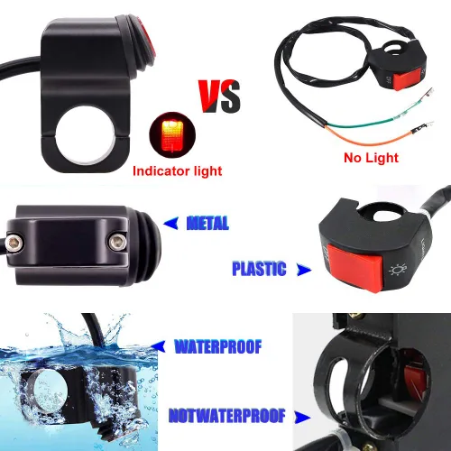 Miniatura 7 de AL - Interruptor de palanca de aleación IP68 para manillar de motocicleta, interruptor de luz Ourbest de 12 V, se adapta a manillares de 7/8 Negro