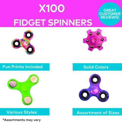 Miniatura 2 de Fun Express Juguetes para ansiedad a granel de 96 piezas Fidget Spinner Surtido – Recuerdos de fiesta para niños de 8 a 12 años, premios de aula