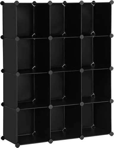 Miniatura 9 de SONGMICS Organizador de almacenamiento de cubos, estantes de almacenamiento de armario de 12 cubos, estantería modular, color negro ULPC34HV1
