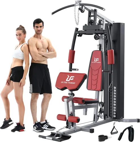 ULTRA FUEGO Estación de entrenamiento de gimnasio en casa multifuncional con sistema de polea, desarrollador de brazos y piernas para entrenamiento