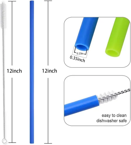 Miniatura 8 de Pajitas rectas de silicona reutilizables extra largas de 12 pulgadas para vaso extra alto de 40 onzas, botella licuadora de 32 onzas Nutribullet