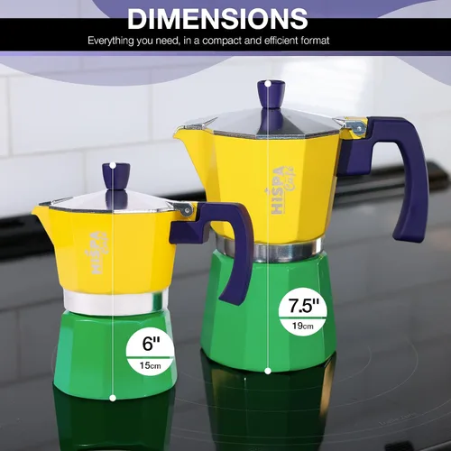 Miniatura 6 de Cafetera de café expreso para estufa, 3 tazas de café expreso (6 onzas), aluminio, plata, verde, azul y amarillo, con temática brasileña, cafetería