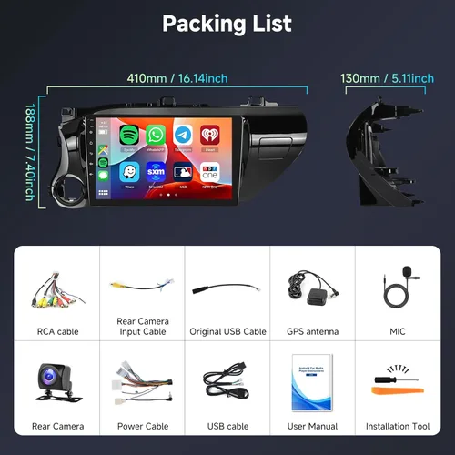 Miniatura 7 de [6G + 128G] Radio de coche de 8 núcleos para Toyota Hilux 2015-2020 Android estéreo de coche con Bluetooth GPS, pantalla táctil Hodozzy de 10.1