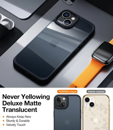 Miniatura 6 de TORRAS Funda a prueba de golpes para iPhone 13/iPhone 14, grado militar, probada en caídas, parte trasera dura protectora delgada para iPhone 13