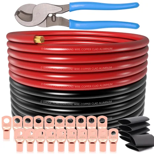 Miniatura 9 de Cable de aluminio revestido de cobre de calibre 0 de 40 pies, cable de batería 1/0, 20 conectores de terminales tipo orejeta con tubo Cable de 40