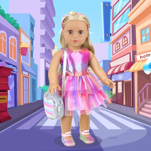 Miniatura 7 de ZITA ELEMENT Juego de 14 piezas de accesorios de maquillaje para muñeca de 18 pulgadas con vestido para muñeca de la generación, juego de maquillaje