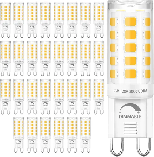 Miniatura 15 de Bombilla LED G9 regulable de 2700 K blanco cálido suave, paquete de 6, T4 G9 de 4 W de reemplazo para 40 vatios de halógeno, base cerámica de doble