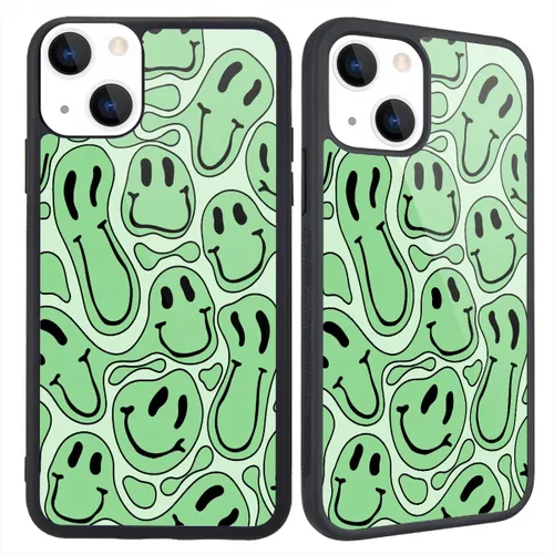 Miniatura 16 de Funda compatible con iPhone 13 para niños y mujeres, diseño divertido de cara, parte trasera dura con negro, divertido y lindo patrón de arte