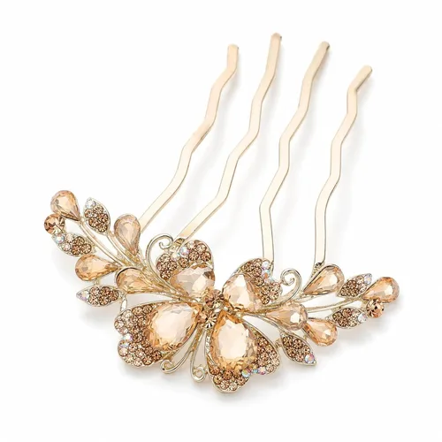 LOGOFUN Peine lateral de cristal Peine de pelo con diamantes de imitación Peine de pelo de novia updo lateral Peine nupcial 4 puntas para mujeres