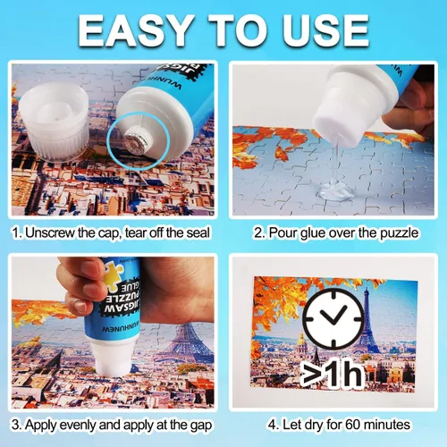 Miniatura 4 de Pegamento transparente para rompecabezas de 8.1 fl oz con aplicador de cabeza de esponja, marco protector de rompecabezas para rompecabezas