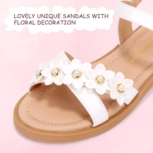 Miniatura 4 de PANDANINJIA Elva - Sandalias para niñas con puntera abierta, bonitas, planas, sandalias de vestir con tiras cruzadas, zapatos de verano para niños