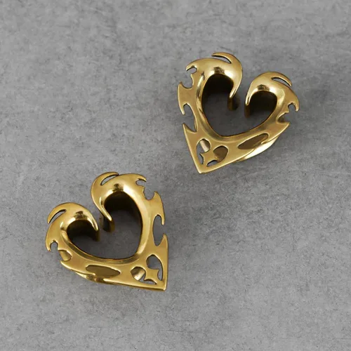 Miniatura 3 de ERKUOO 2 túneles ocultistas góticos barrocos de oreja de 2G a 1 pulgada de corazón, llama, media luna, espiral, dilatadores, joyería de piercing