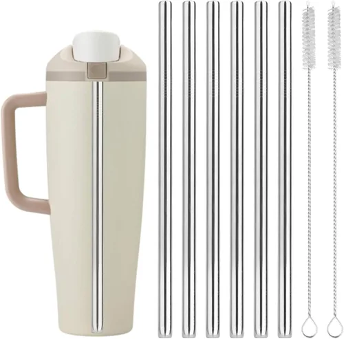 6 popotes de repuesto para Owala de 40 onzas, popote de acero inoxidable para botella de agua con 2 cepillos de limpieza compatibles con vaso Owala