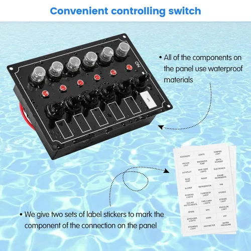 Miniatura 4 de Panel de interruptores marinos, Haoguo Panel eléctrico de barco de 6 Gang con disyuntor, IP67 impermeable, aplicable a barcos, yates, barcos