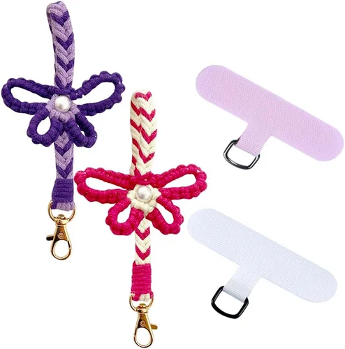 Miniatura 7 de VIOKKO Correa de muñeca de macramé bohemio para teléfono, cordón para teléfono celular con lengüeta de sujeción, pulsera con soporte para correa