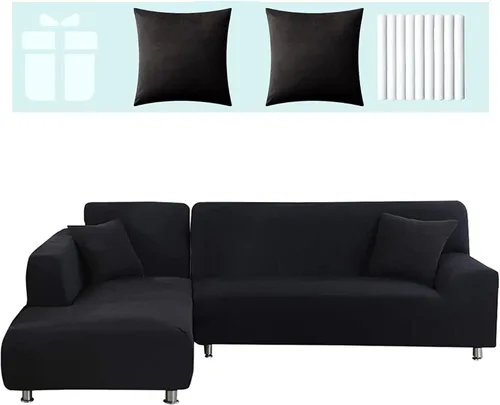 Miniatura 8 de L Shaped Sectional Sofa Covers 2 Pieces, 1+2 Seater High Elastic Super Stretch Couch Covers, All-Inclusive Non-Slip Slipcover Set with Pillowcases