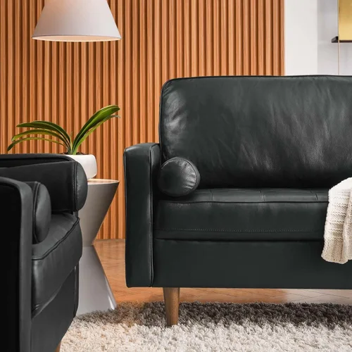 Miniatura 5 de Modway Valour - Sofá de cuero y espuma densa de 88 pulgadas con acabado negro