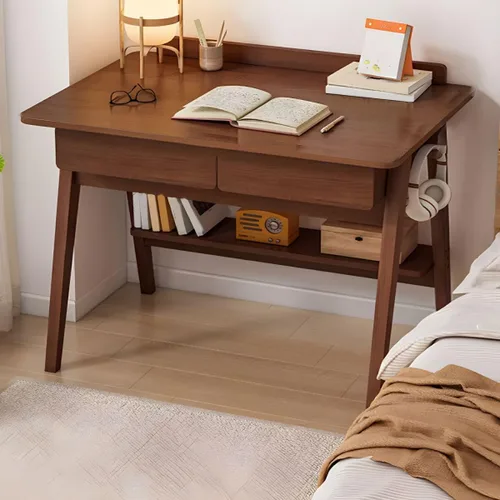 Miniatura 13 de Escritorio escandinavo de estudio de oficina, escritorio contemporáneo para computadora, escritorio de trabajo con base de madera de nogal, nogal
