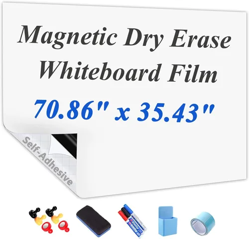 Miniatura 16 de Papel magnético de borrado en seco con adhesivo, película de pizarra blanca de 24 x 12 pulgadas para pared, fácil de escribir y limpiar, pizarra