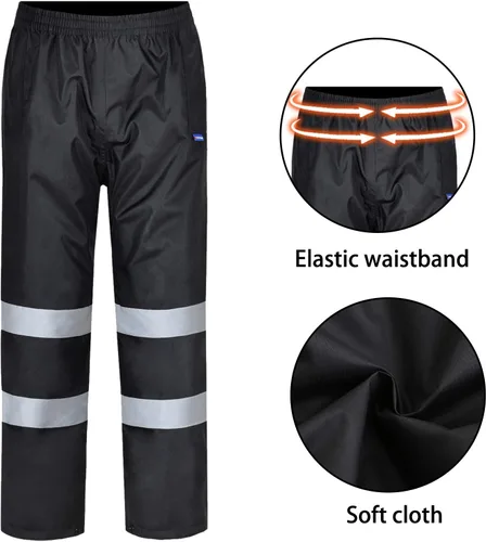 Miniatura 3 de AYKRM Pantalones de lluvia impermeables de alta visibilidad reflectantes para pesca, motocicleta, ciclismo, agricultura, senderismo, trabajos Negro