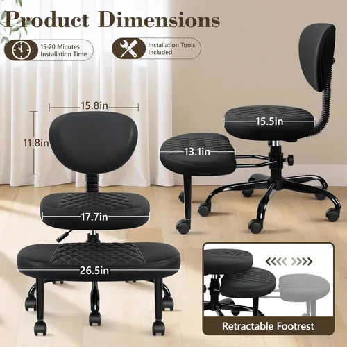Miniatura 2 de AtHope - Silla de oficina ergonómica con patas cruzadas con ruedas - Altura ajustable para meditación, escritorio para TDAH y yoga - Diseño ancho