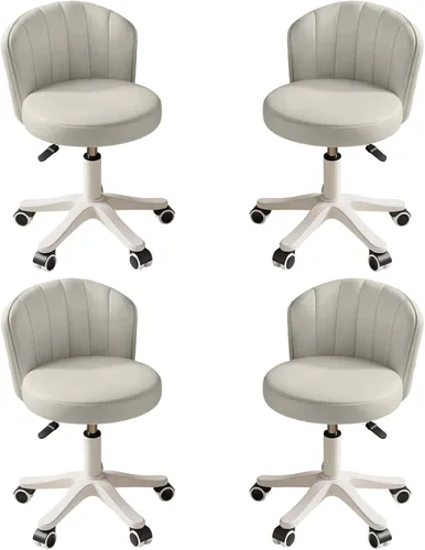 Miniatura 14 de Silla Pequeña Redonda de Escritorio con Ruedas Sin Brazos Cómoda Silla de Tocador para Computadora con Respaldo Bajo de Cuero PU Altura Ajustable