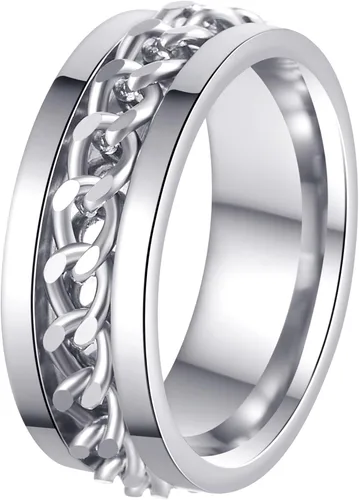 Miniatura 128 de Anillos giratorios para la ansiedad para hombre, anillos clásicos de cadena para mujeres y adultos, anillo de acero de titanio