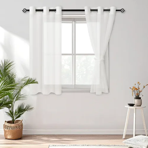 Miniatura 146 de DWCN Cortinas traslúcidas color verde frijol para sala de estar y dormitorio - Cortinas voile con aspecto de lino sintético con ojales en la parte