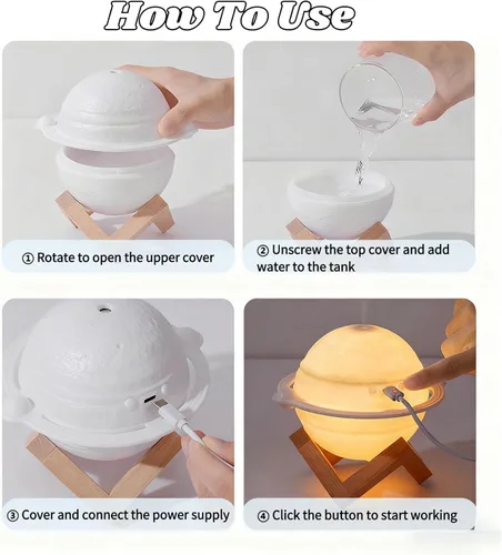 Miniatura 4 de Mini humidificador, lámpara de luna, humidificador de escritorio con luz nocturna LED, rociador intermitente de 2 engranajes, humidificadores