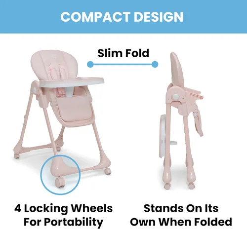 Miniatura 5 de Little Folks by Delta Children - Silla alta SlimFold 2 en 1 para bebés y niños pequeños, color rosa