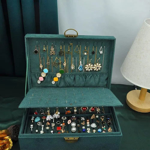 Miniatura 7 de GYJOYERO Joyero organizador de aretes de joyería para mujeres y niñas, 4 capas con cajones, collares, anillos, relojes, vitrina, almacenamiento