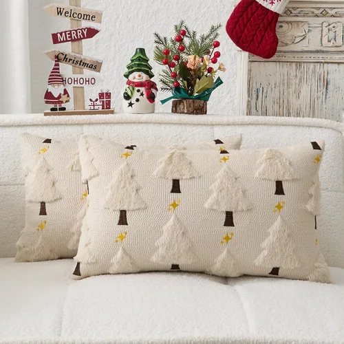 Miniatura 33 de Kevin Textile - Fundas de almohada con diseño de árbol de Navidad de 16 x 16 pulgadas, juego de 2, bordado de lujo, felpa suave, piel sintética