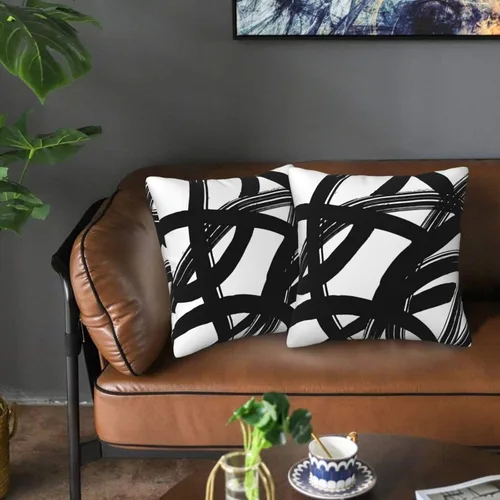 Miniatura 8 de Lcokin - Fundas de almohada decorativas con rayas rojas y negras abstractas, 16 x 16 pulgadas, juego de 2, funda cuadrada de cojín gris para sofá