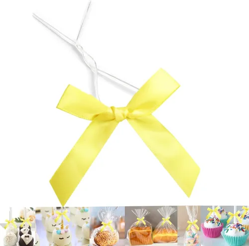 Miniatura 28 de 100 lazos preatados azul satinado de 3 pulgadas con lazos giratorios, bolsas de golosinas, paletas para pasteles y galletas