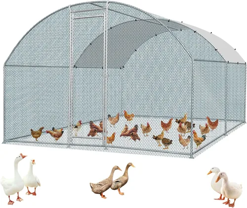 Miniatura 10 de Outvita Gallinero de metal grande, jaula de aves de corral de 10 x 10 pies con cubierta de arco redondo impermeable y anti-UV, jaula de gallina