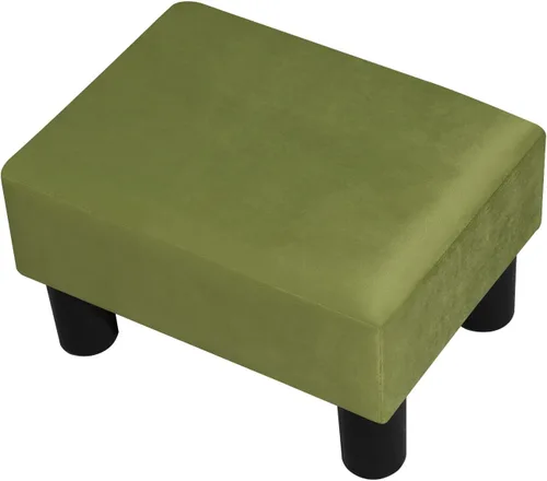Miniatura 9 de Adeco Reposapiés otomano tapizado de lino de 15.4 pulgadas, pequeño taburete acolchado y asiento decorativo con patas de aspecto de madera, taburete