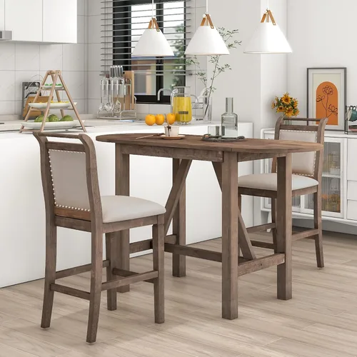 Miniatura 20 de Moderno juego de comedor de 5 piezas con encimera y altura de barra, mesa de comedor y 4 sillas, adecuado para comedor, cocina, bar (beige @A ~)