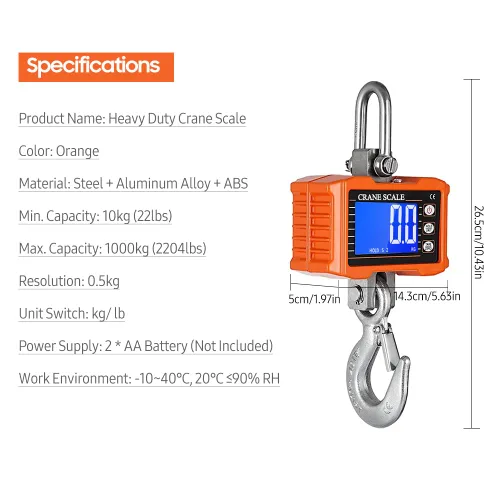 Miniatura 9 de Geevorks Báscula colgante digital portátil resistente para grúa, escala colgante digital de precisión industrial, 2,204.6 lbs (2204 libras)