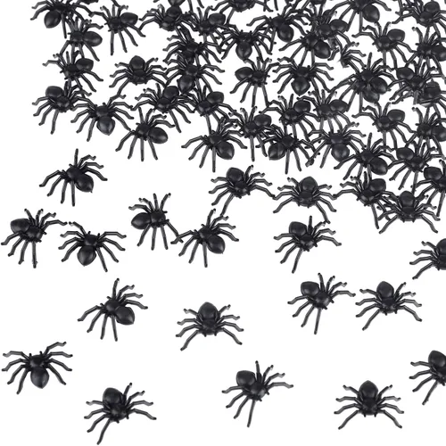 TUPARKA 300 arañas falsas de plástico, mini arañas realistas, accesorios de broma para fiesta de Halloween, color negro Negro-300 piezas