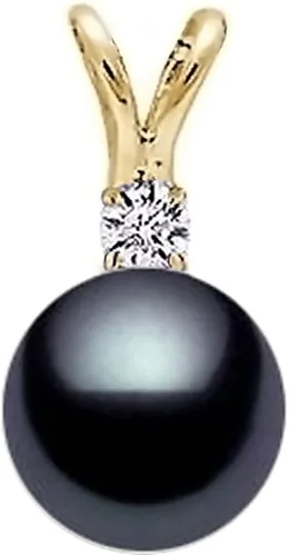 Oro amarillo de 14 quilates AAAA - Colgante de diamantes de perlas cultivadas en Akoya japonesa de calidad AAAA para mujer, Premium Pearl